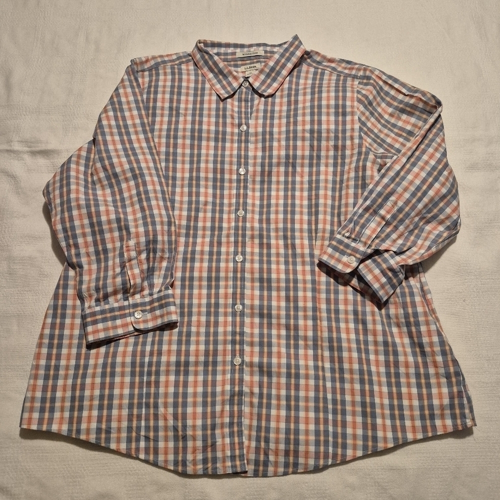 L.L. Bean women's size 1X 3/4 sleeve blouse plaid, EUC